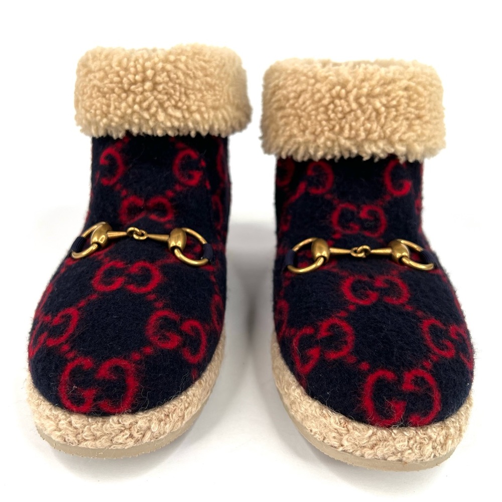 Gucci Fria Horsebit GG Logo Wool Shearling Fur Women Ankle Booties Size … - Picture 5 of 15